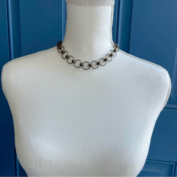 Silver Tone Stamped 925 16" Link Choker Necklace Circles & Silver Beads - Picture 9 of 10